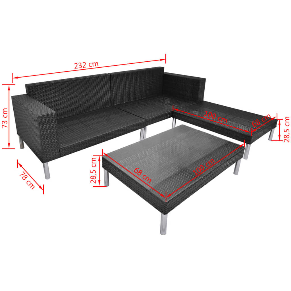 Salon de jardin 4 pcs avec coussins Résine tressée Noir - XIOS