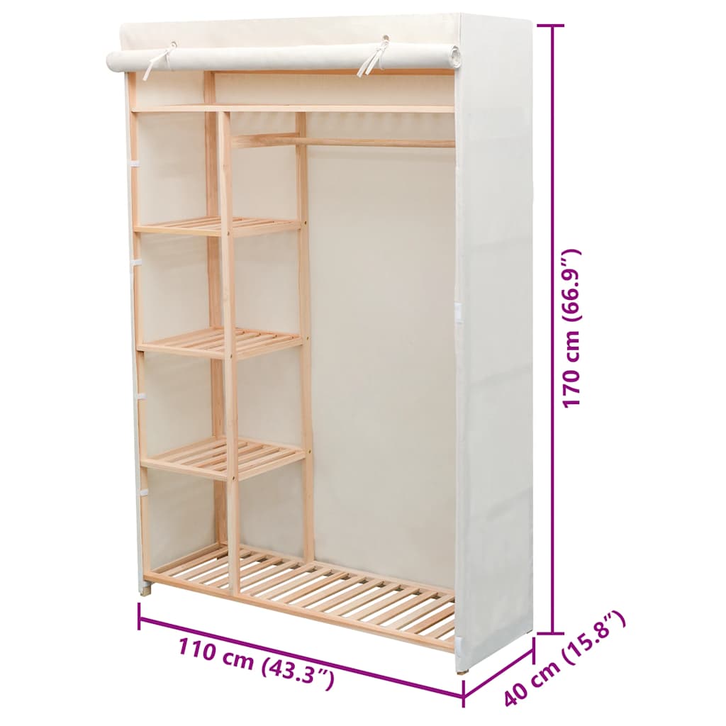 Garde-robe en tissu et bois de pin 110x40x170 cm - XIOS