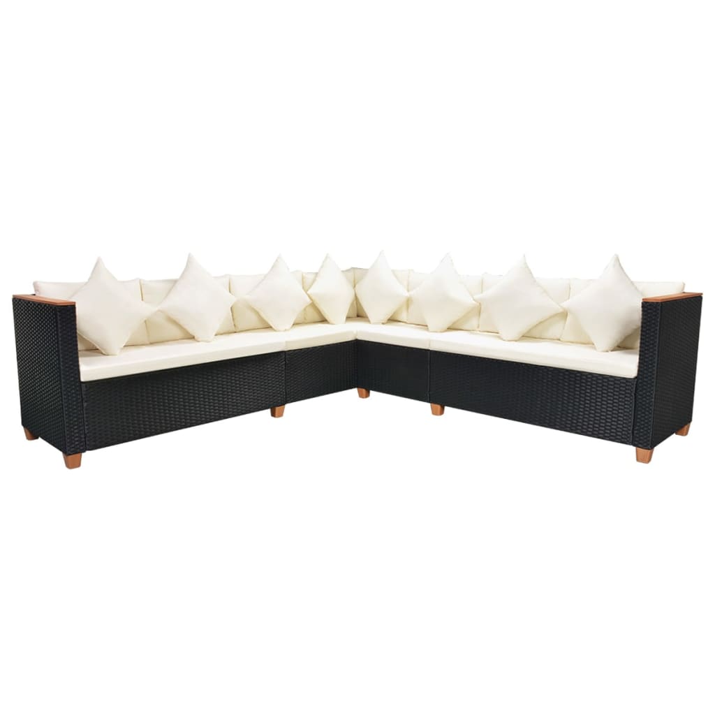 Salon de jardin 5 pcs avec coussins résine tressée noir - XIOS