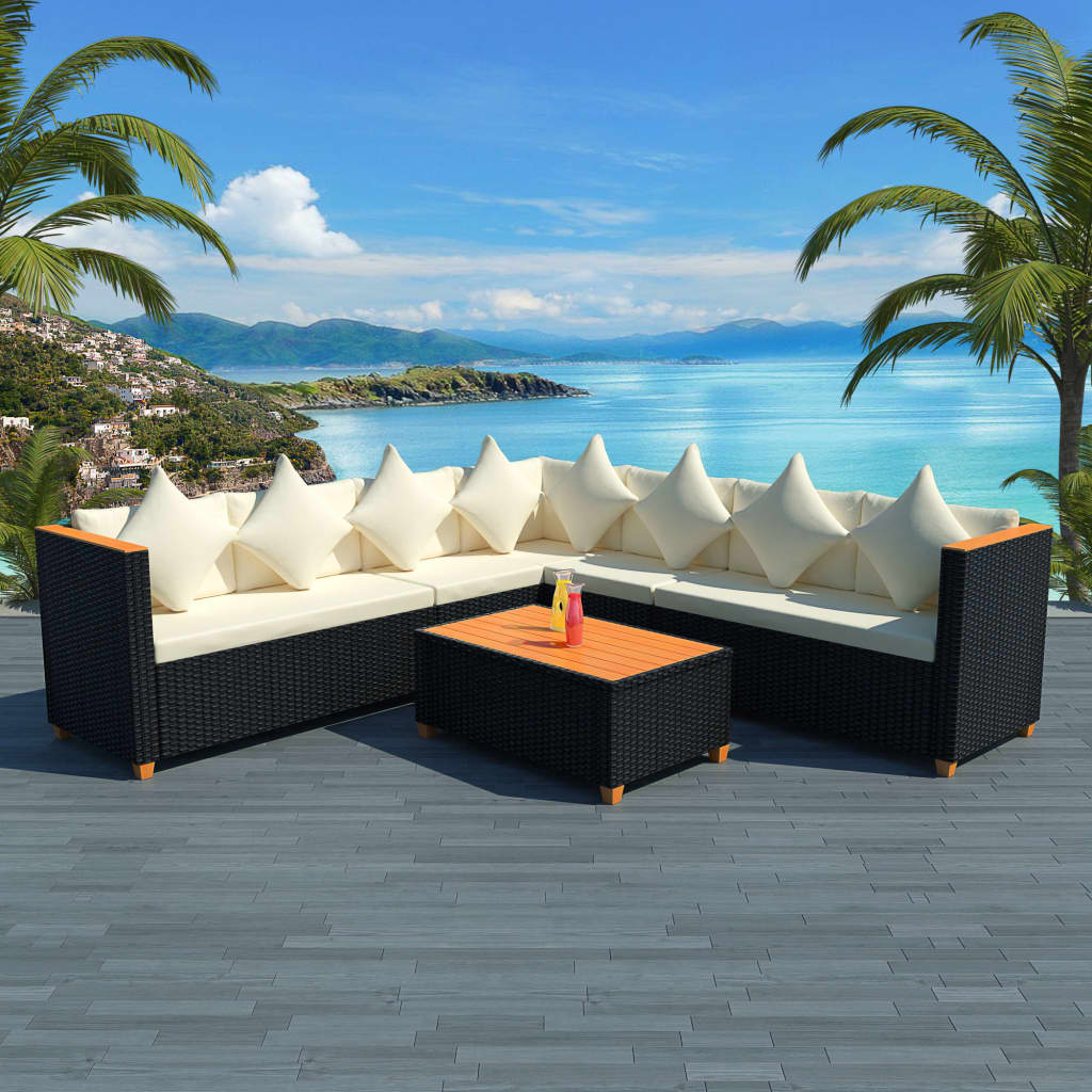 Salon de jardin 5 pcs avec coussins résine tressée noir - XIOS