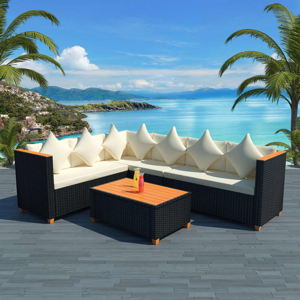 Salon de jardin 4 pcs avec coussins Résine tressée Noir - XIOS