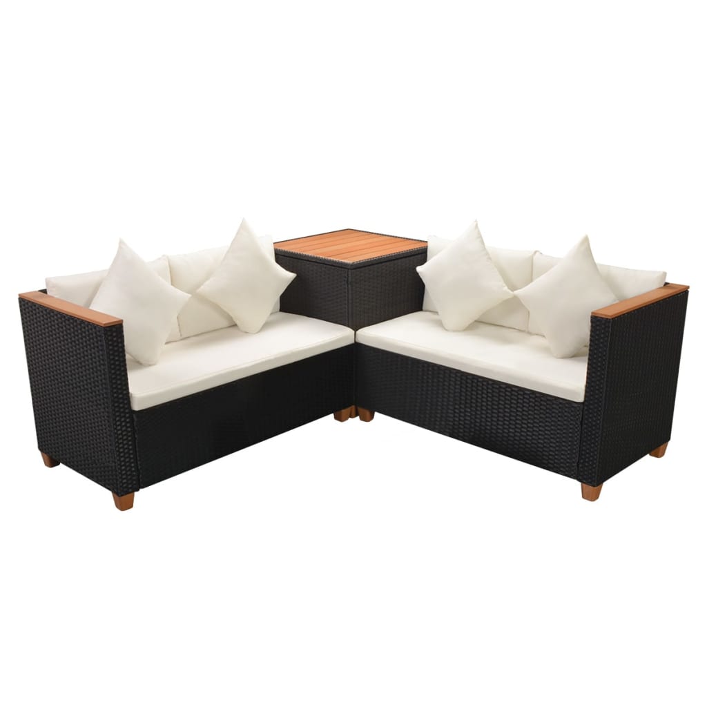 Salon de jardin 4 pcs avec coussins Résine tressée Noir