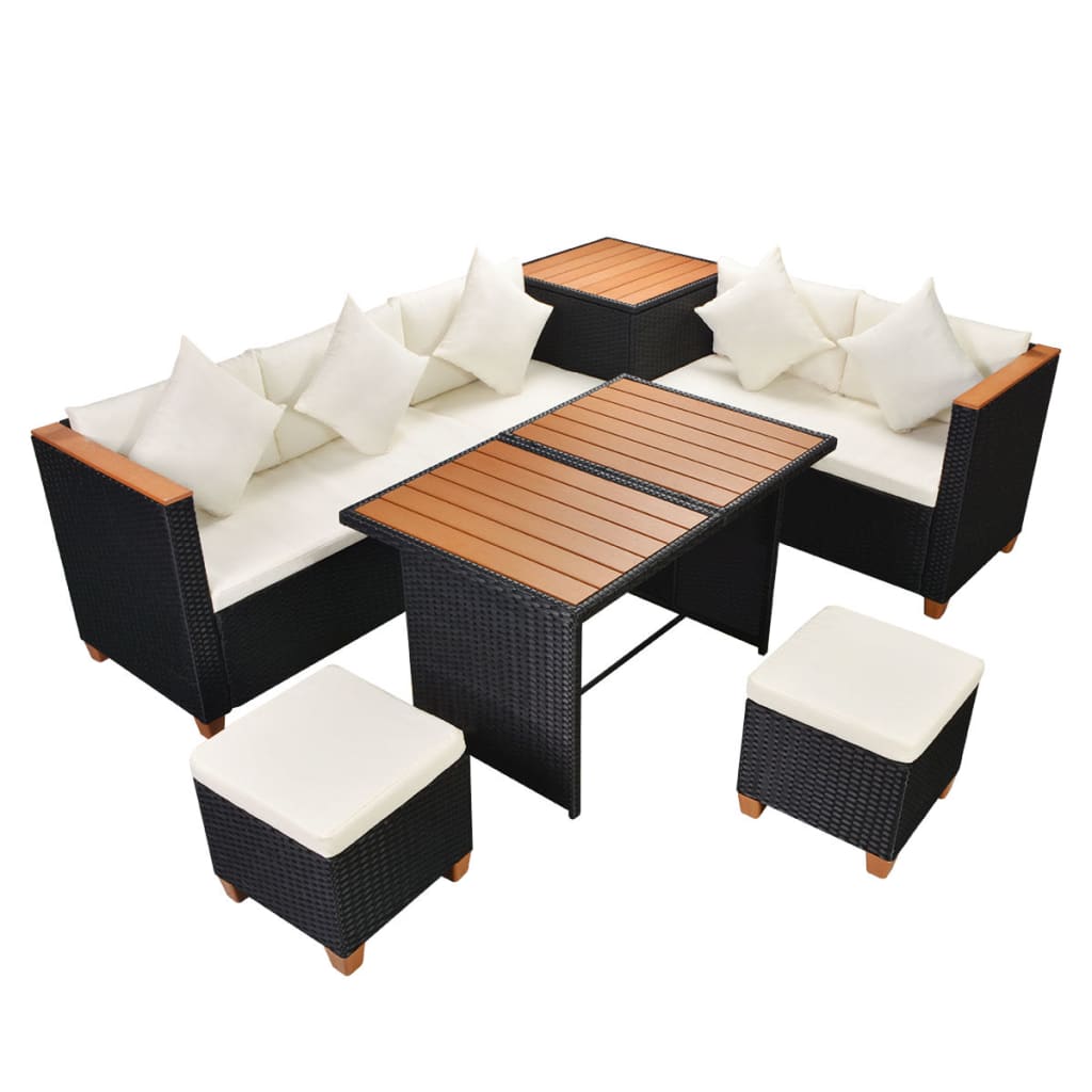 Salon de jardin 7 pcs avec coussins Résine tressée Noir - XIOS