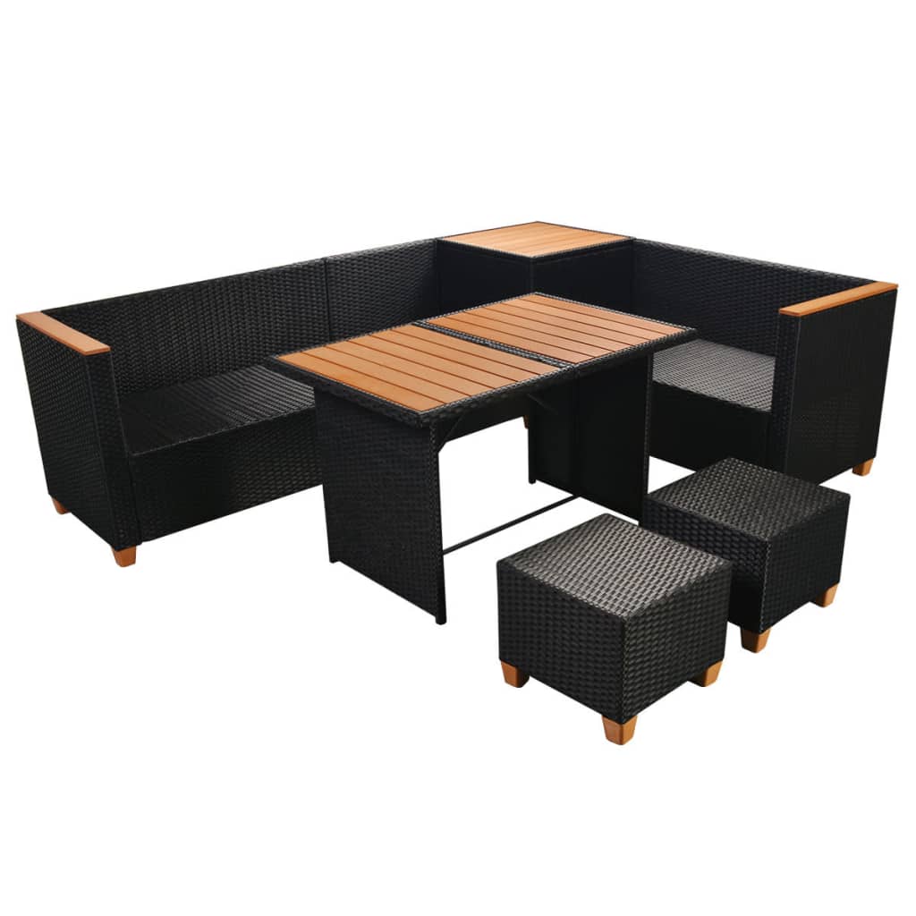 Salon de jardin 7 pcs avec coussins Résine tressée Noir - XIOS