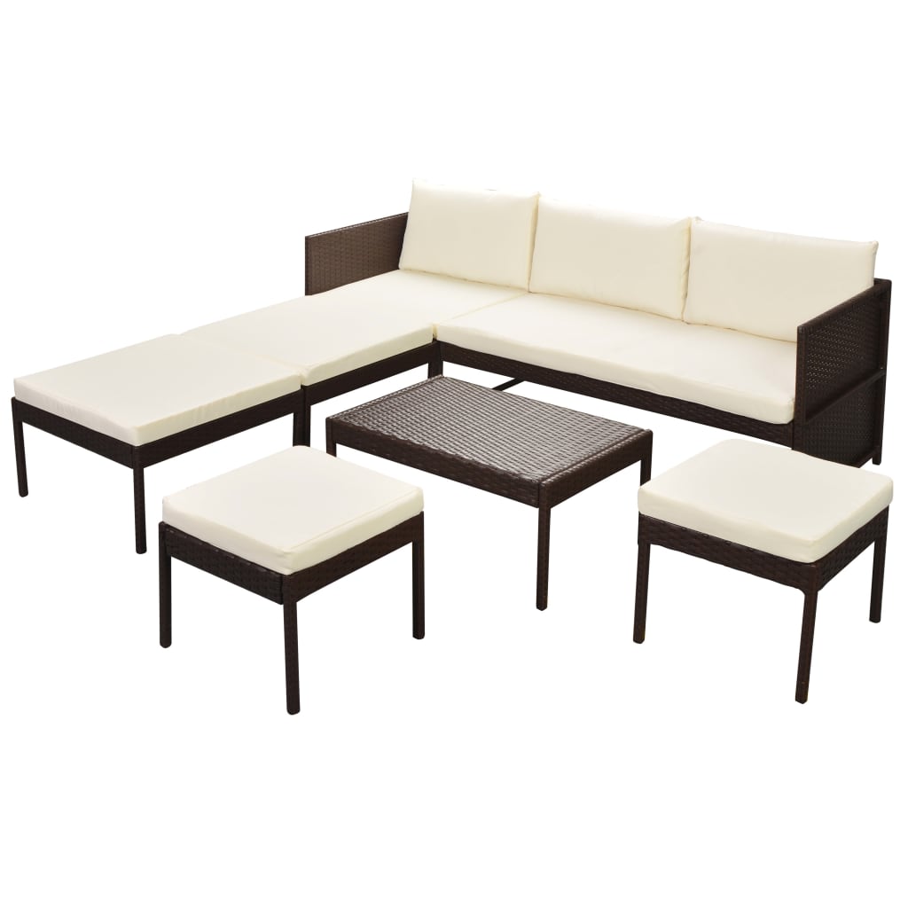 Salon de jardin 6 pcs avec coussins Résine tressée Marron - XIOS
