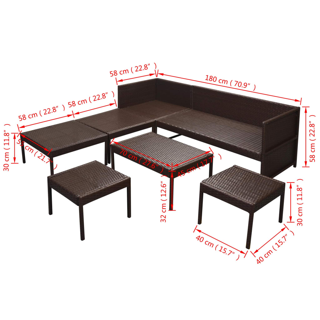 Salon de jardin 6 pcs avec coussins Résine tressée Marron - XIOS