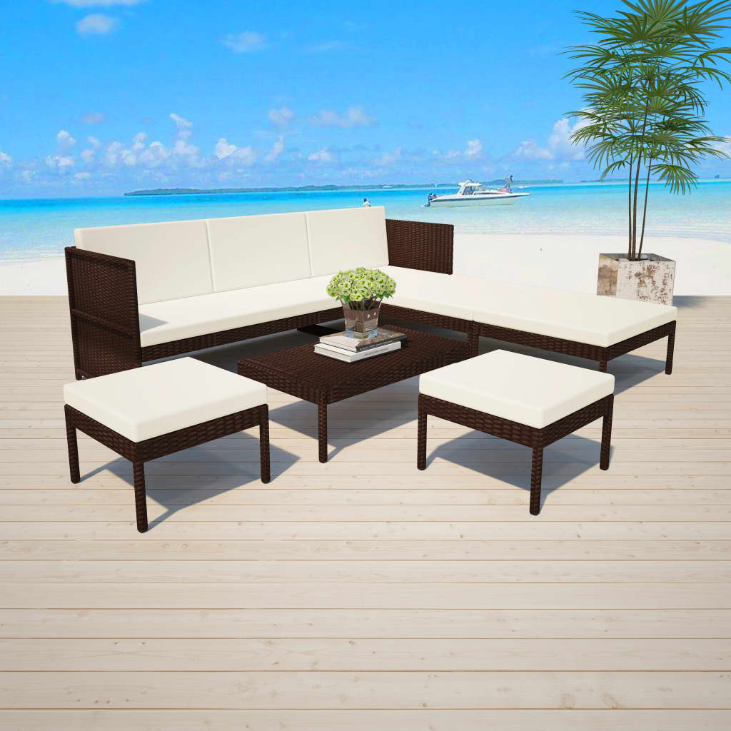Salon de jardin 6 pcs avec coussins Résine tressée Marron - XIOS