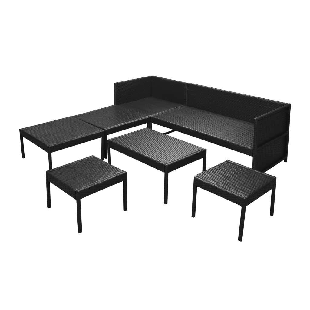 Salon de jardin 6 pcs avec coussins résine tressée noir - XIOS