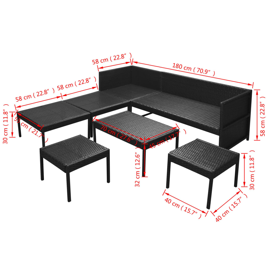 Salon de jardin 6 pcs avec coussins résine tressée noir - XIOS