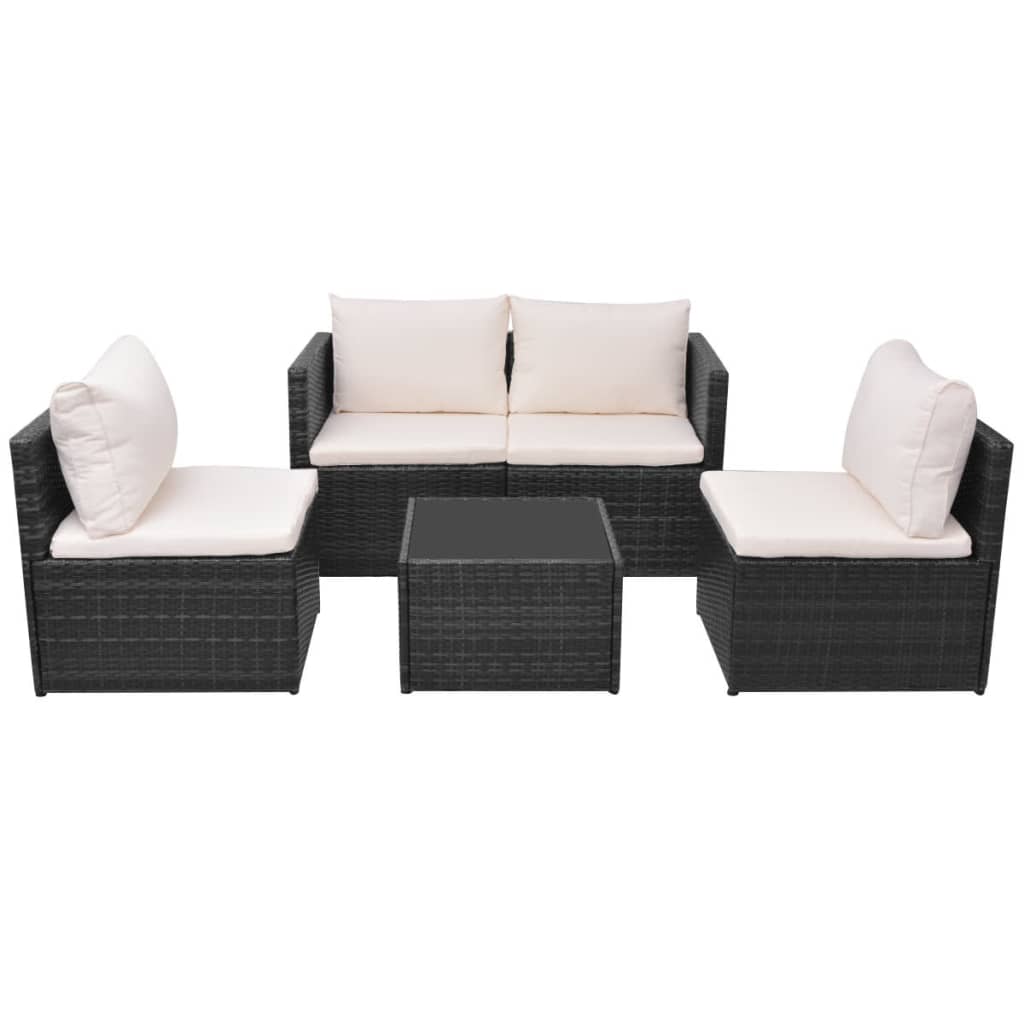 Salon de jardin 5 pcs avec coussins résine tressée noir - XIOS