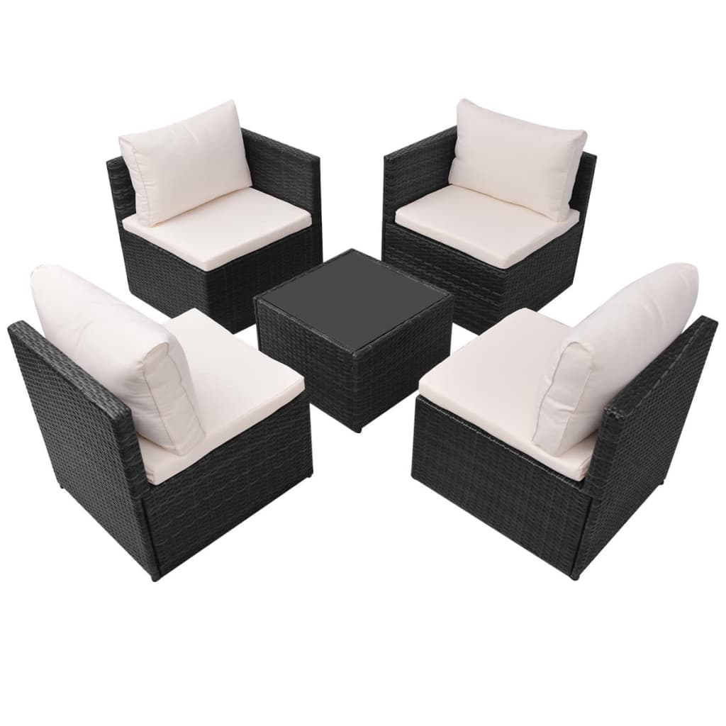 Salon de jardin 5 pcs avec coussins résine tressée noir - XIOS