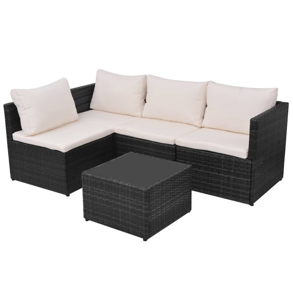 Salon de jardin 5 pcs avec coussins résine tressée noir - XIOS