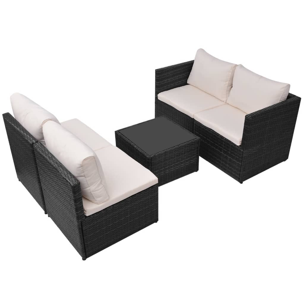 Salon de jardin 5 pcs avec coussins résine tressée noir - XIOS