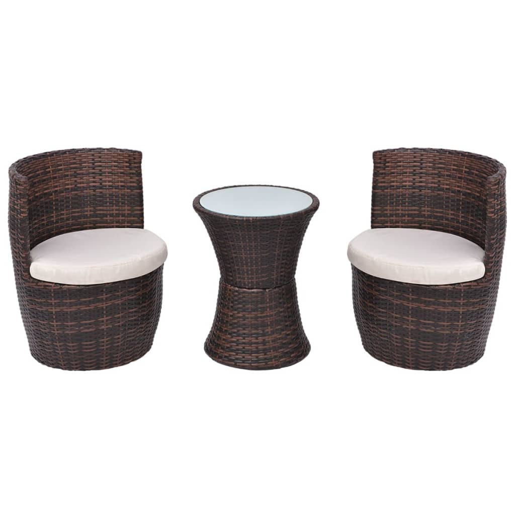 Mobilier de bistro 3 pcs avec coussins Résine tressée Marron - XIOS