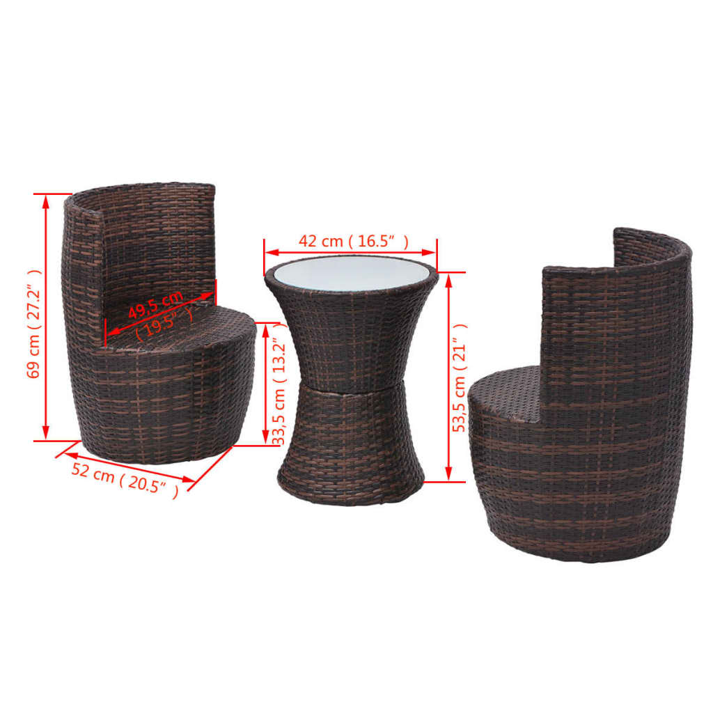 Mobilier de bistro 3 pcs avec coussins Résine tressée Marron - XIOS