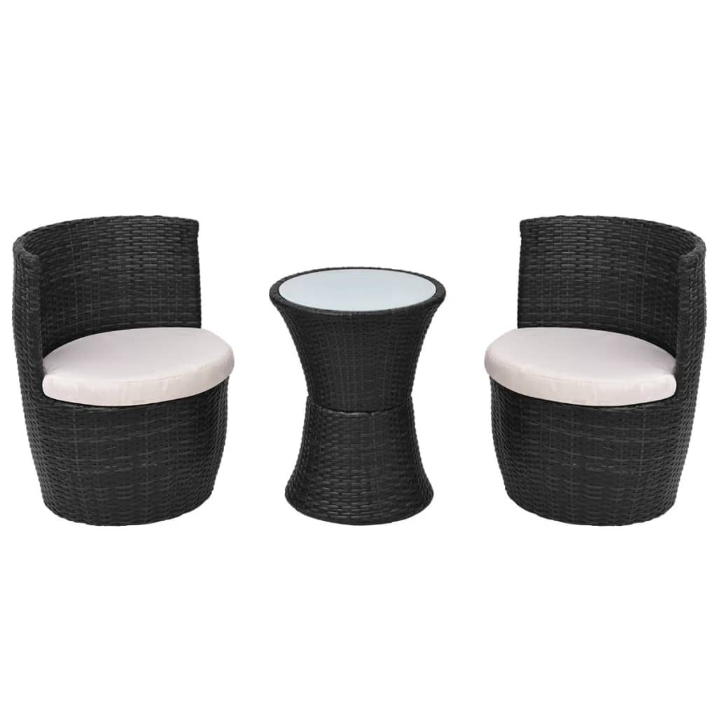 Mobilier de bistro 3 pcs avec coussins Résine tressée Noir - XIOS