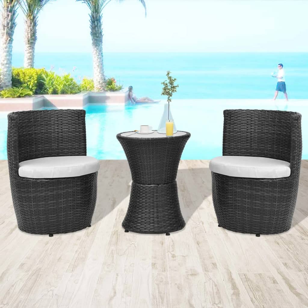 Mobilier de bistro 3 pcs avec coussins Résine tressée Noir - XIOS