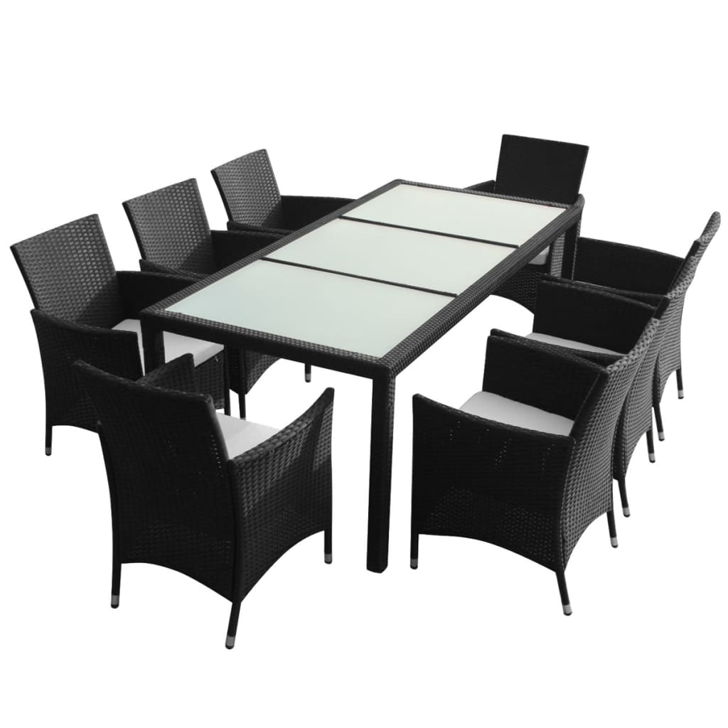 Ensemble à manger d'extérieur 9pcs coussins résine tressée noir - XIOS