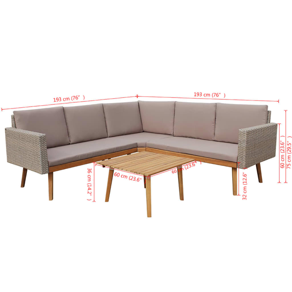 Salon de jardin 4 pcs avec coussins Résine tressée Gris - XIOS