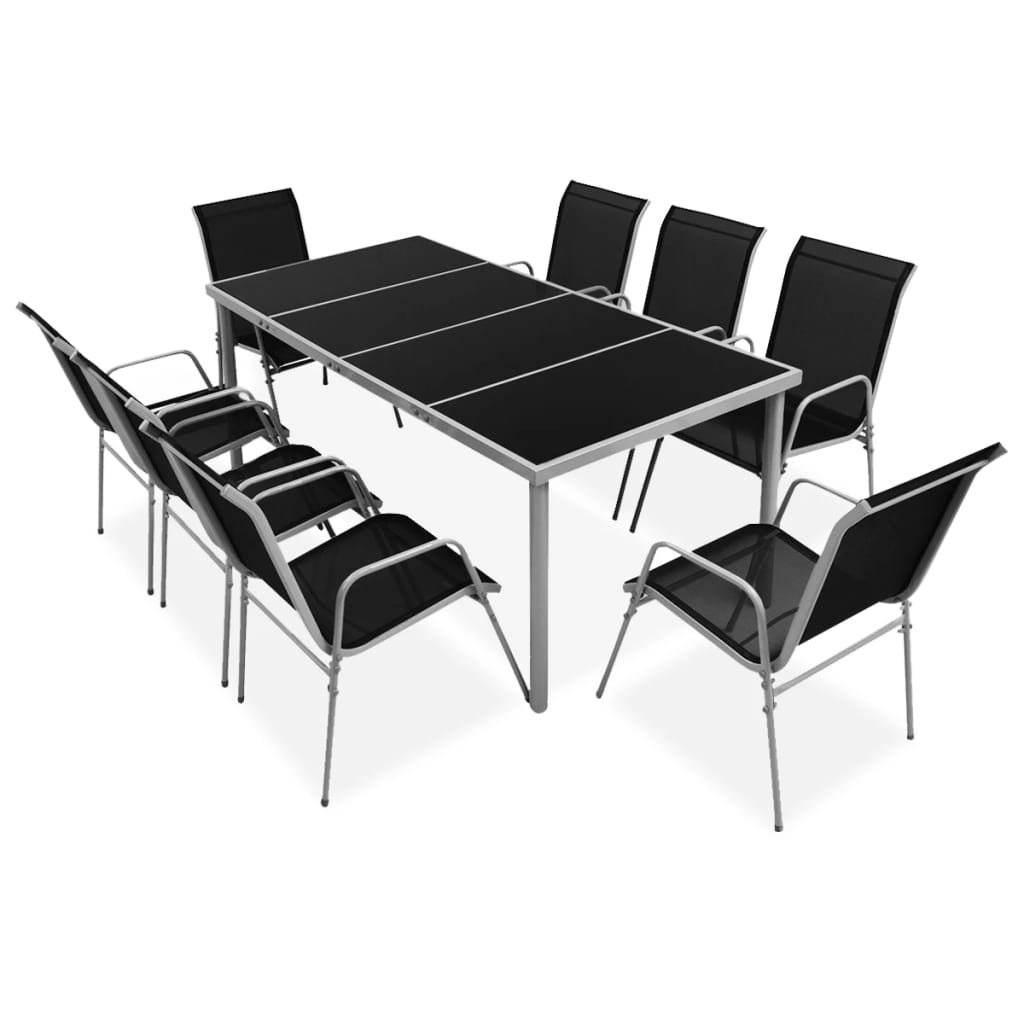 Ensemble à manger d'extérieur 9 pcs Acier Noir - XIOS