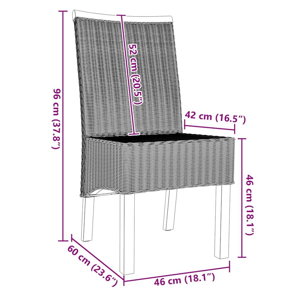 Chaises à manger lot de 2 marron rotin naturel - XIOS