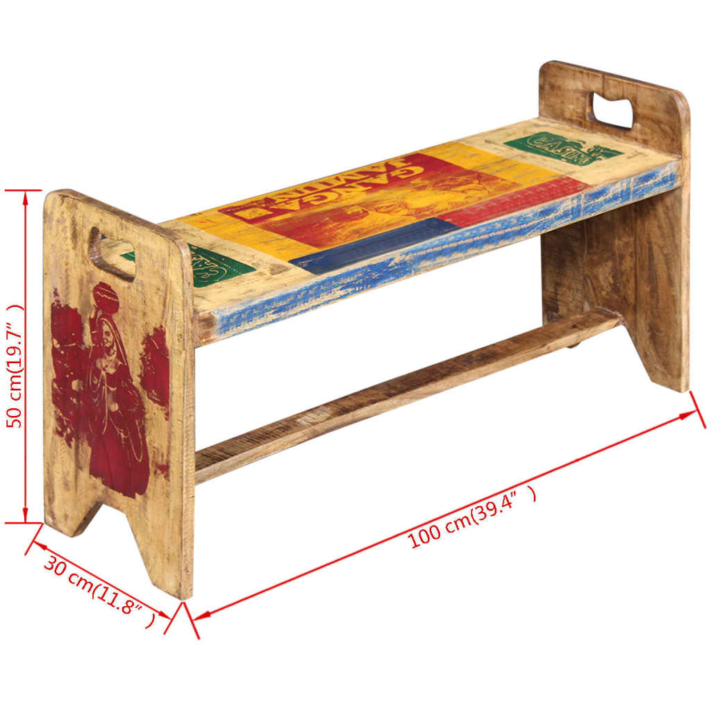 Banc Bois massif recyclé 100x30x50 cm - XIOS