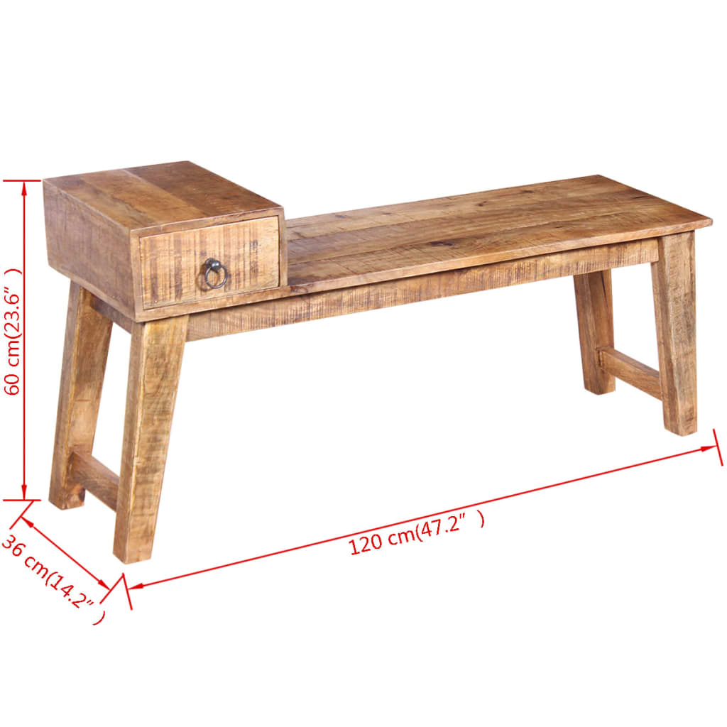 Banc avec tiroir Bois de manguier massif 120x36x60 cm - XIOS