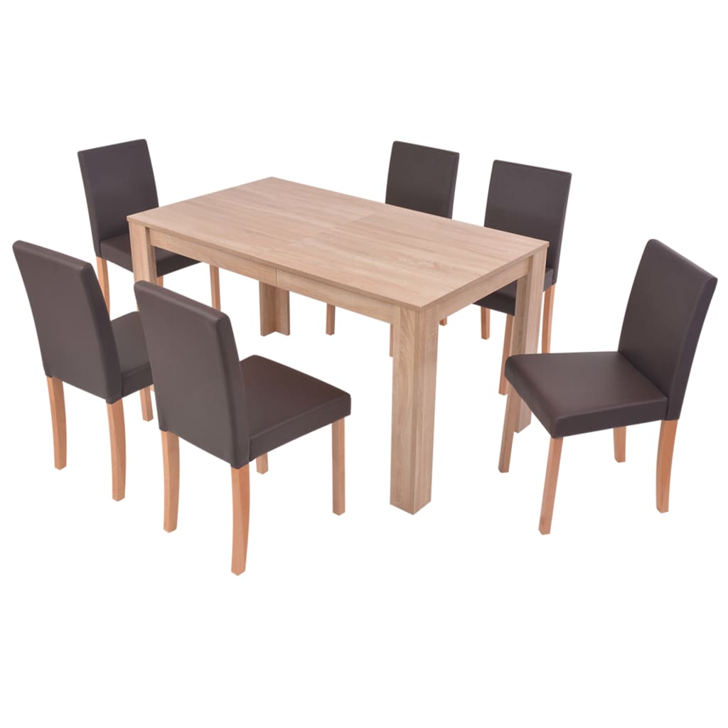 Table et chaises 7 pcs Cuir synthétique Chêne Marron - XIOS