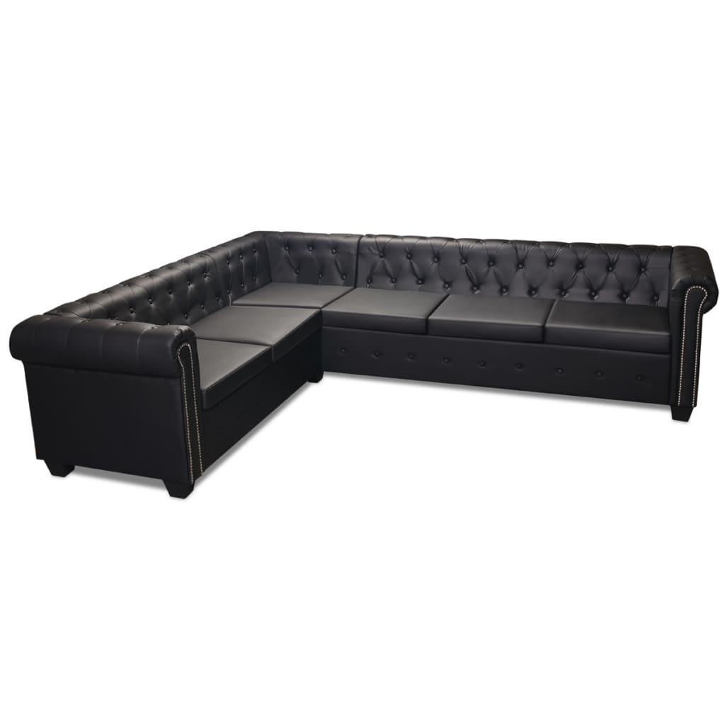 Canapé d'angle Chesterfield 6 places Cuir synthétique Noir - XIOS