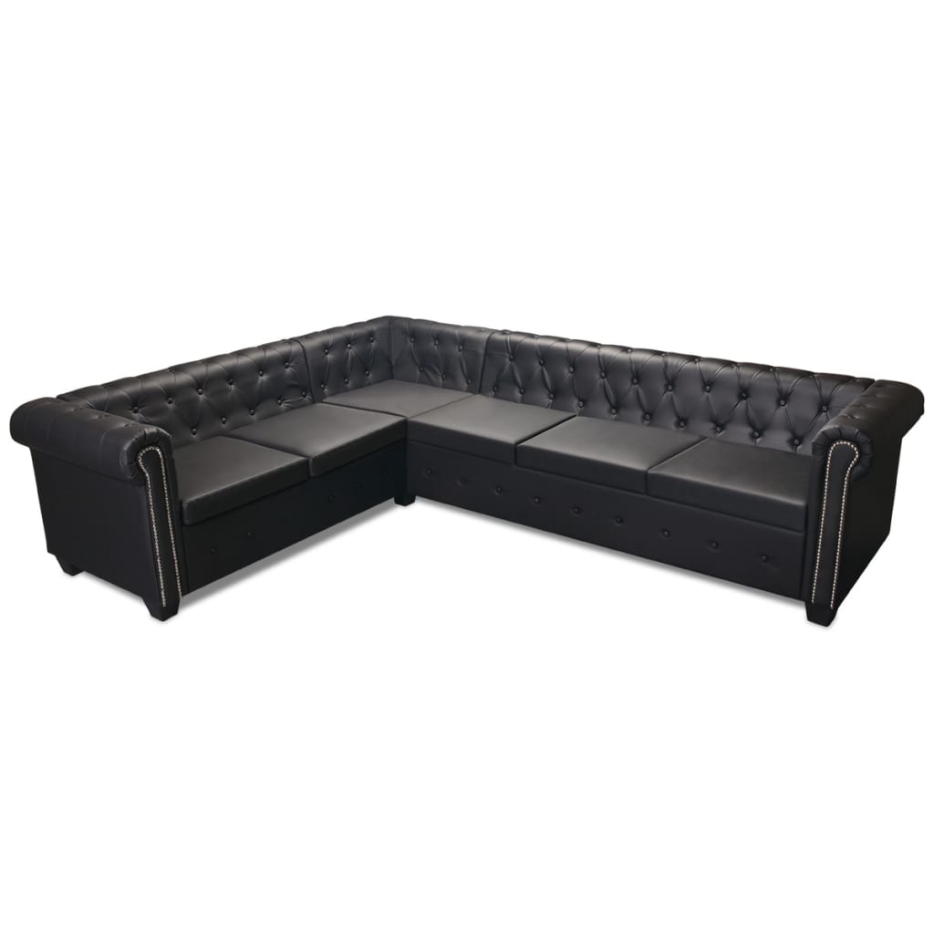 Canapé d'angle Chesterfield 6 places Cuir synthétique Noir - XIOS