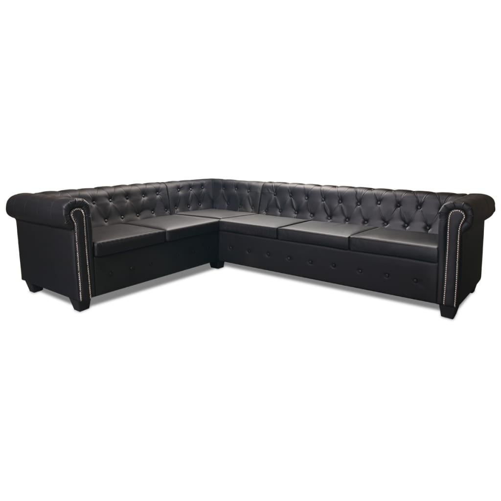 Canapé d'angle Chesterfield 6 places Cuir synthétique Noir - XIOS