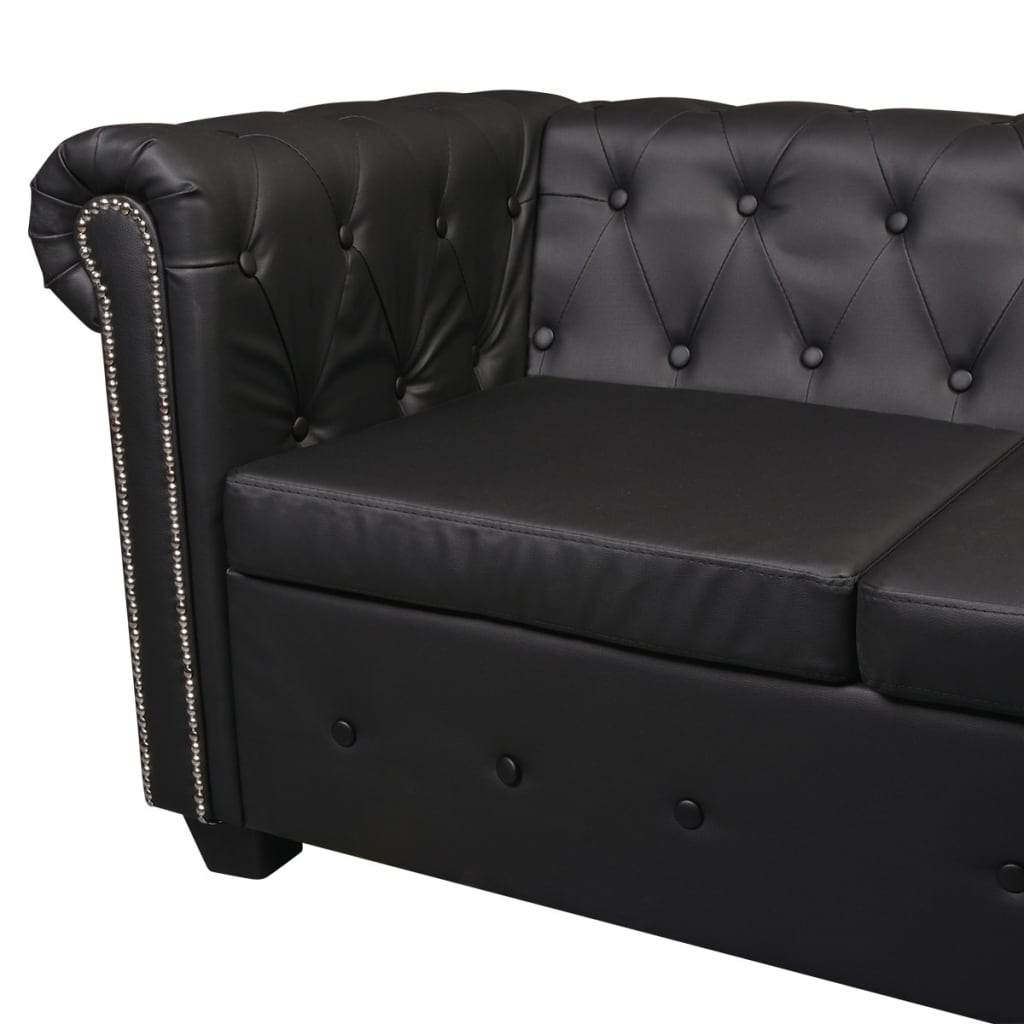 Canapé d'angle Chesterfield 6 places Cuir synthétique Noir - XIOS