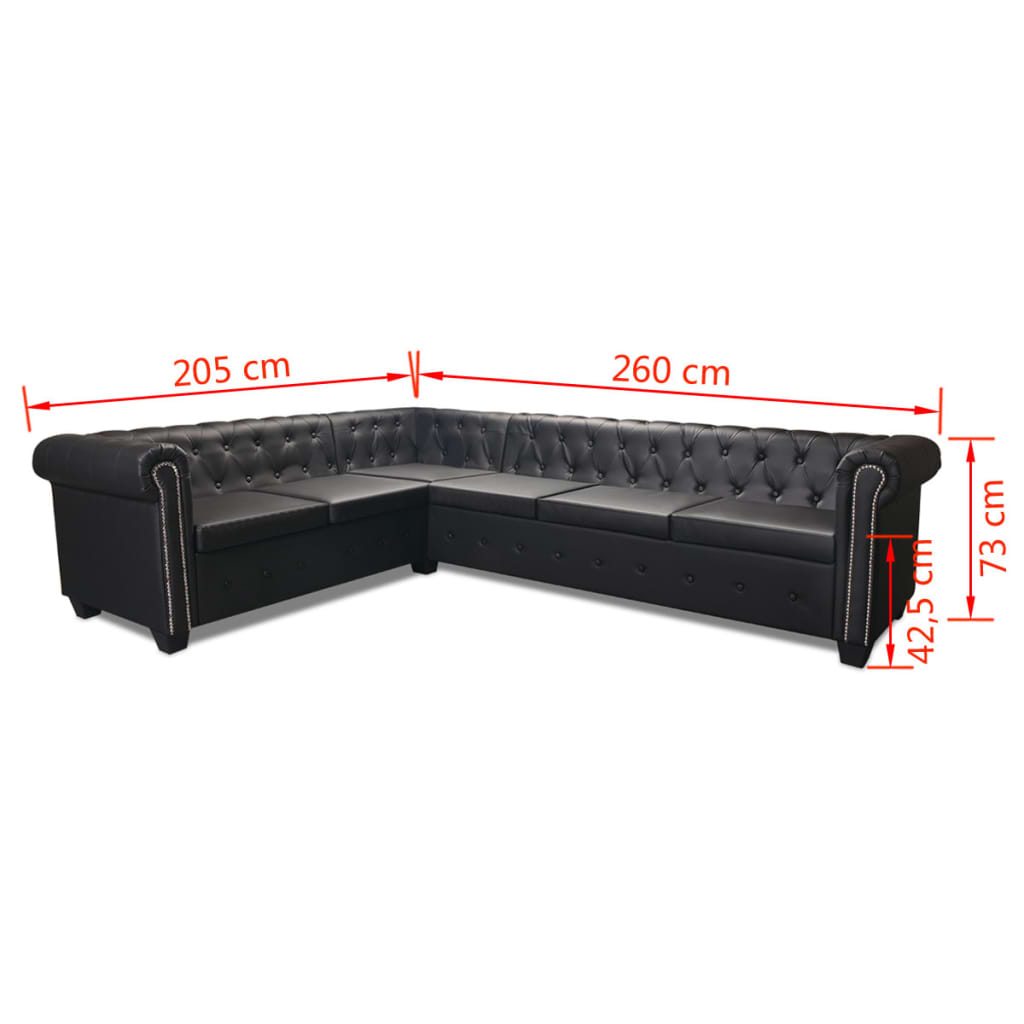 Canapé d'angle Chesterfield 6 places Cuir synthétique Noir - XIOS