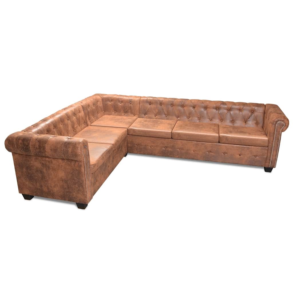 Canapé d'angle Chesterfield 6 Places Cuir artificiel Marron - XIOS
