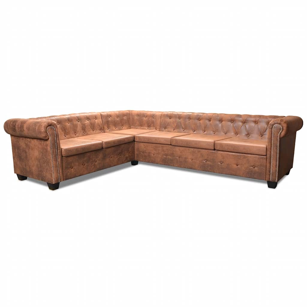 Canapé d'angle Chesterfield 6 Places Cuir artificiel Marron - XIOS