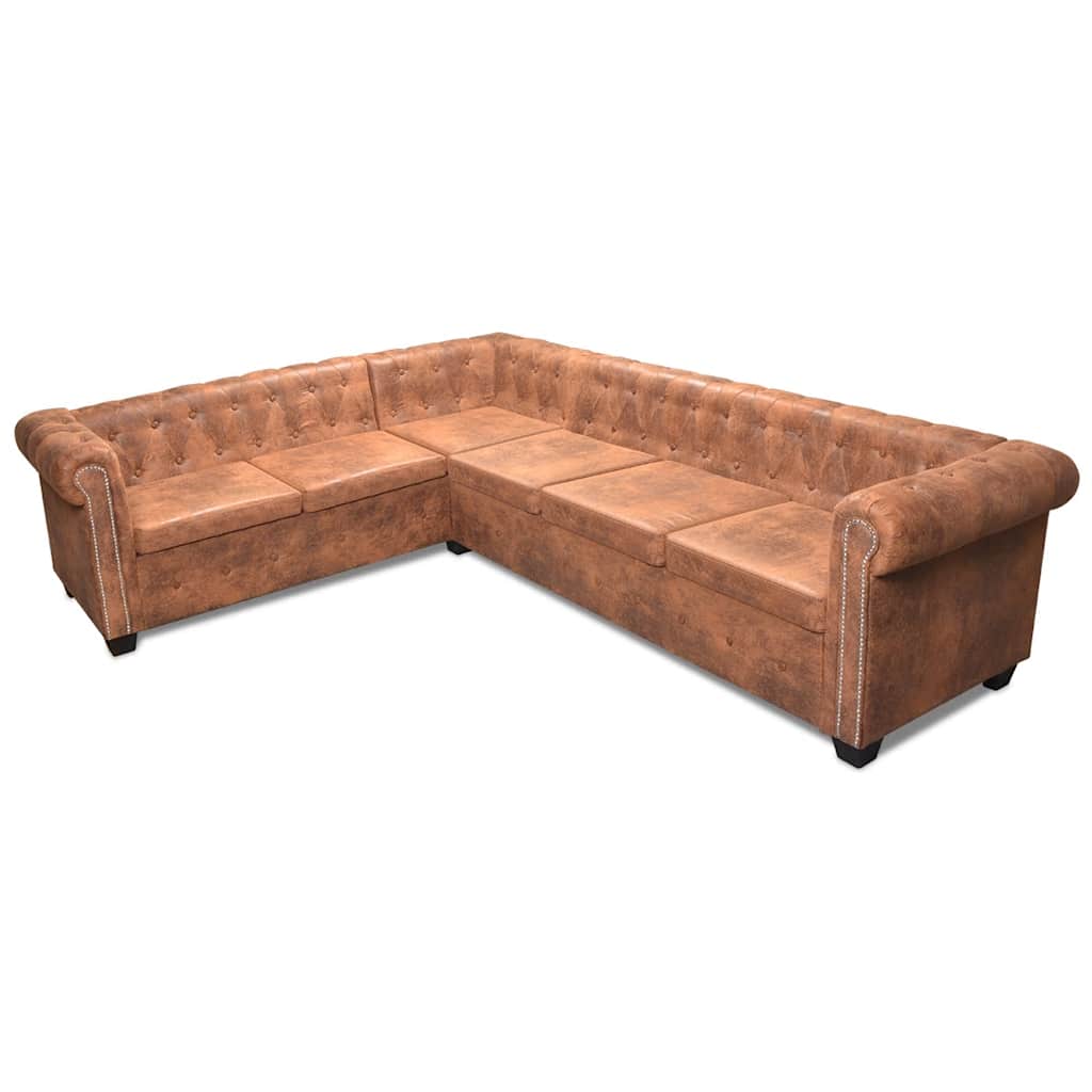 Canapé d'angle Chesterfield 6 Places Cuir artificiel Marron - XIOS