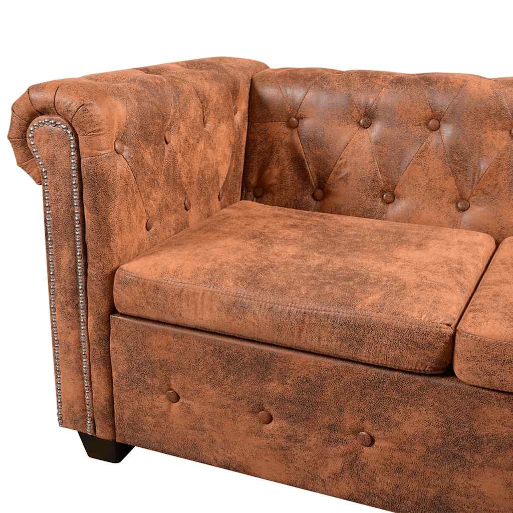 Canapé d'angle Chesterfield 6 Places Cuir artificiel Marron - XIOS