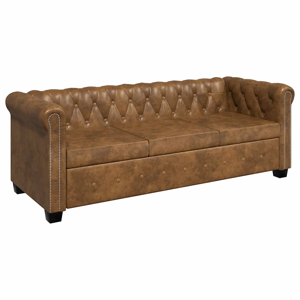 Canapé Chesterfield 3 places cuir artificiel marron - XIOS