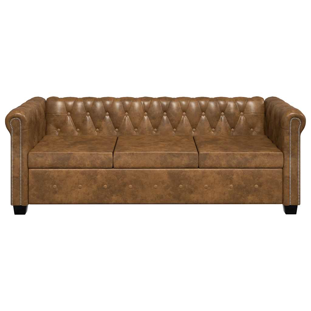 Canapé Chesterfield 3 places cuir artificiel marron - XIOS