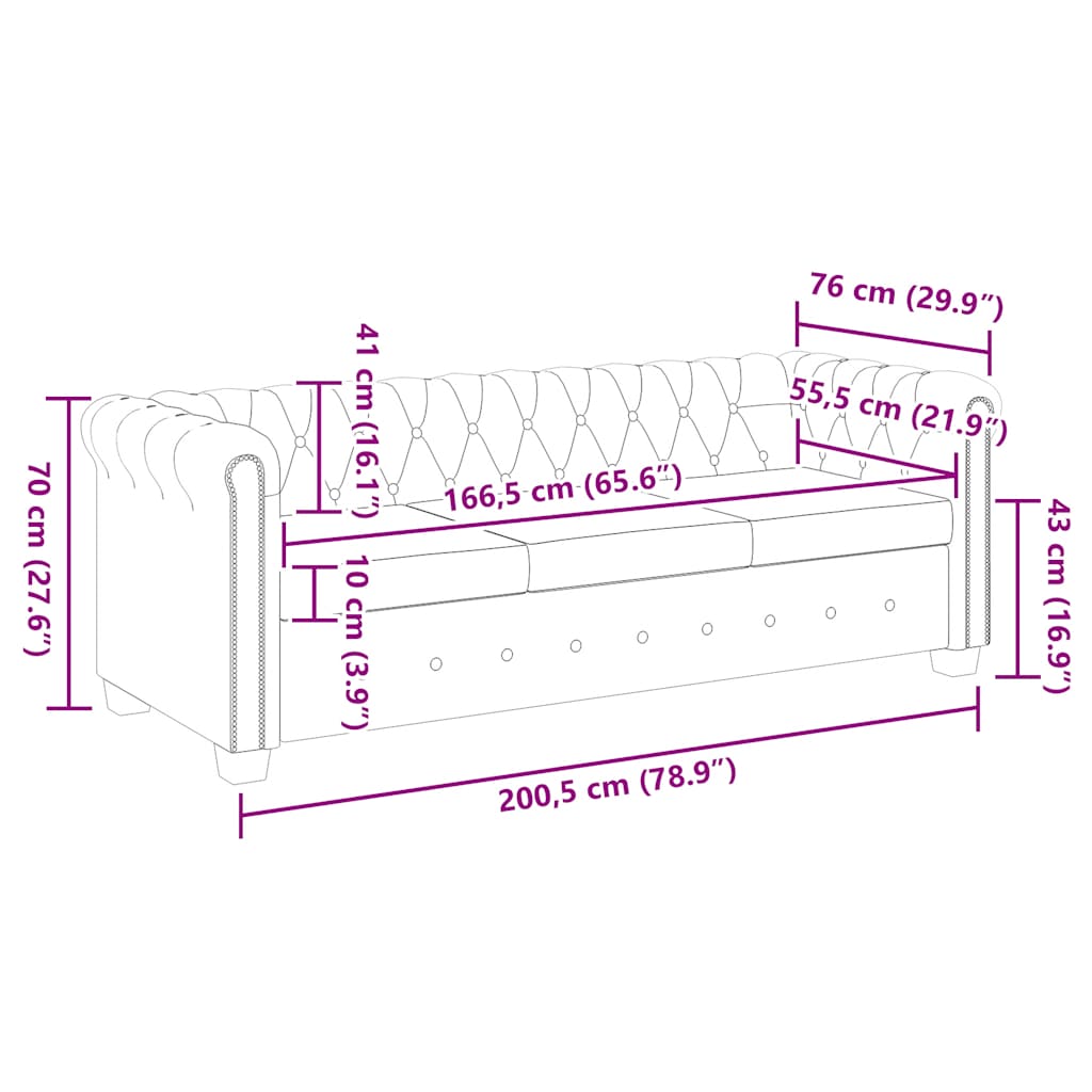 Canapé Chesterfield 3 places cuir artificiel marron - XIOS