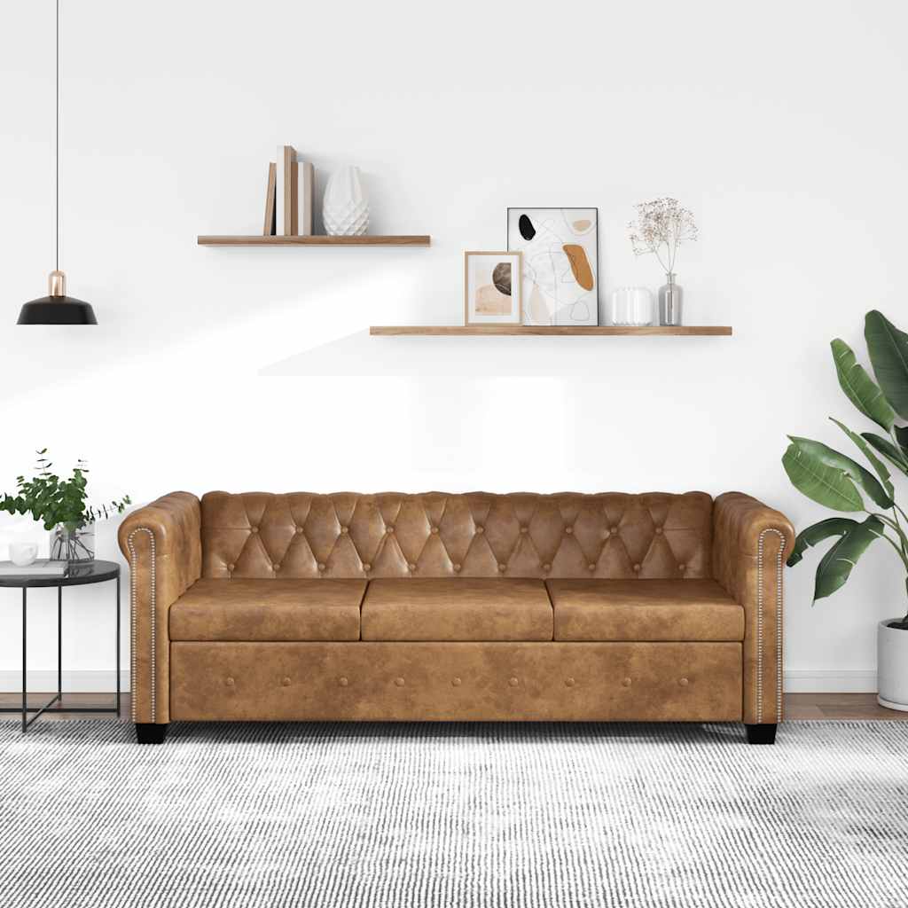 Canapé Chesterfield 3 places cuir artificiel marron - XIOS