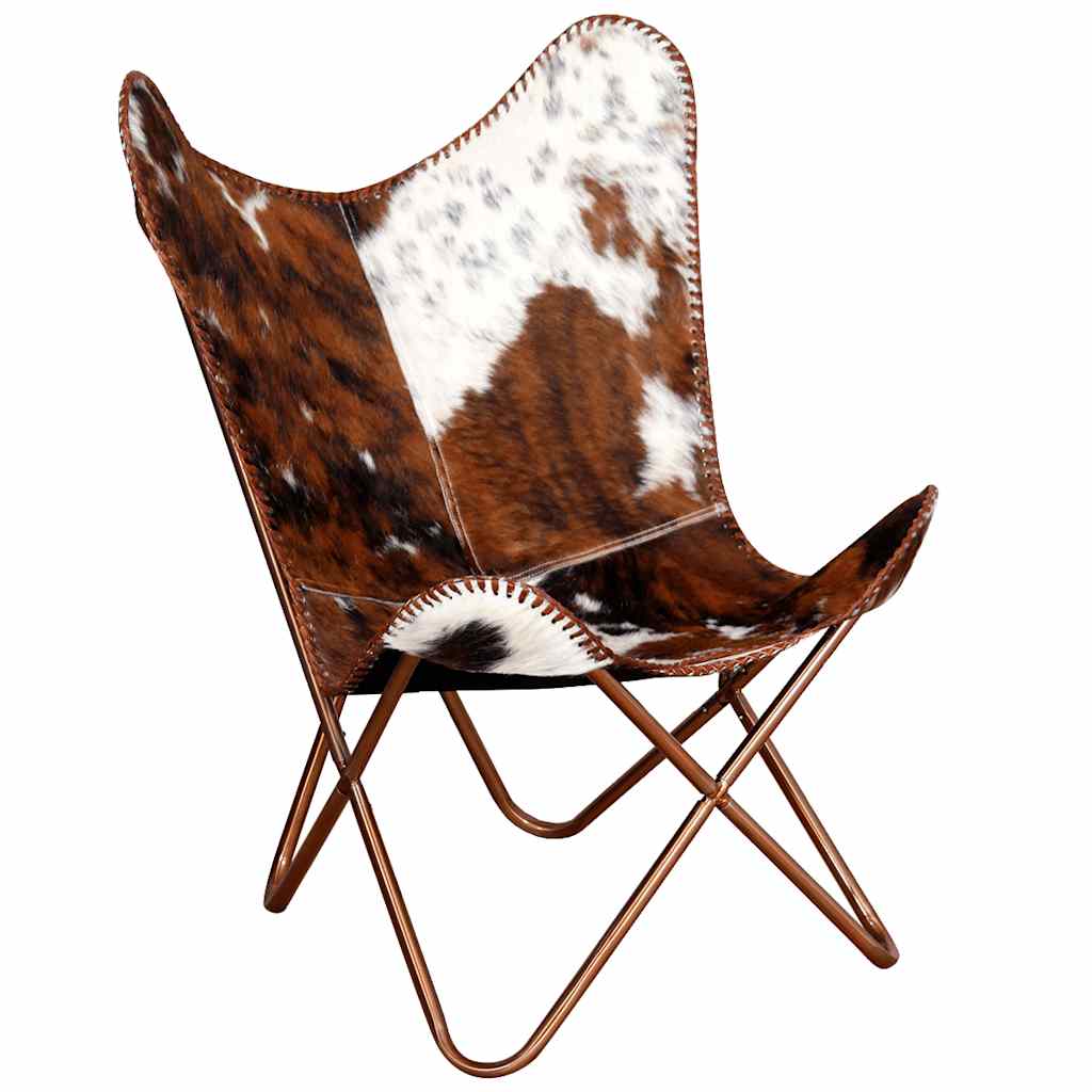 Chaise papillon marron et blanc cuir de vache - XIOS