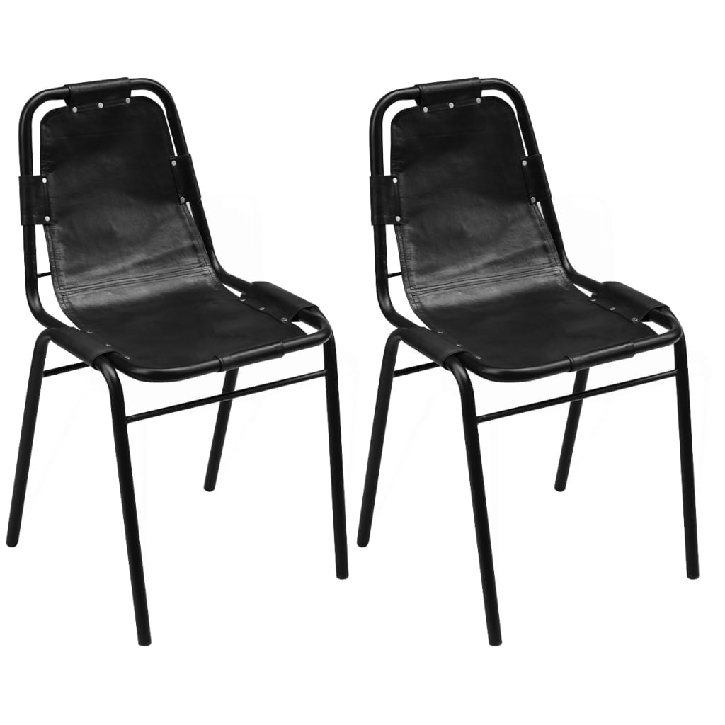 Chaises à manger lot de 2 noir cuir véritable - XIOS