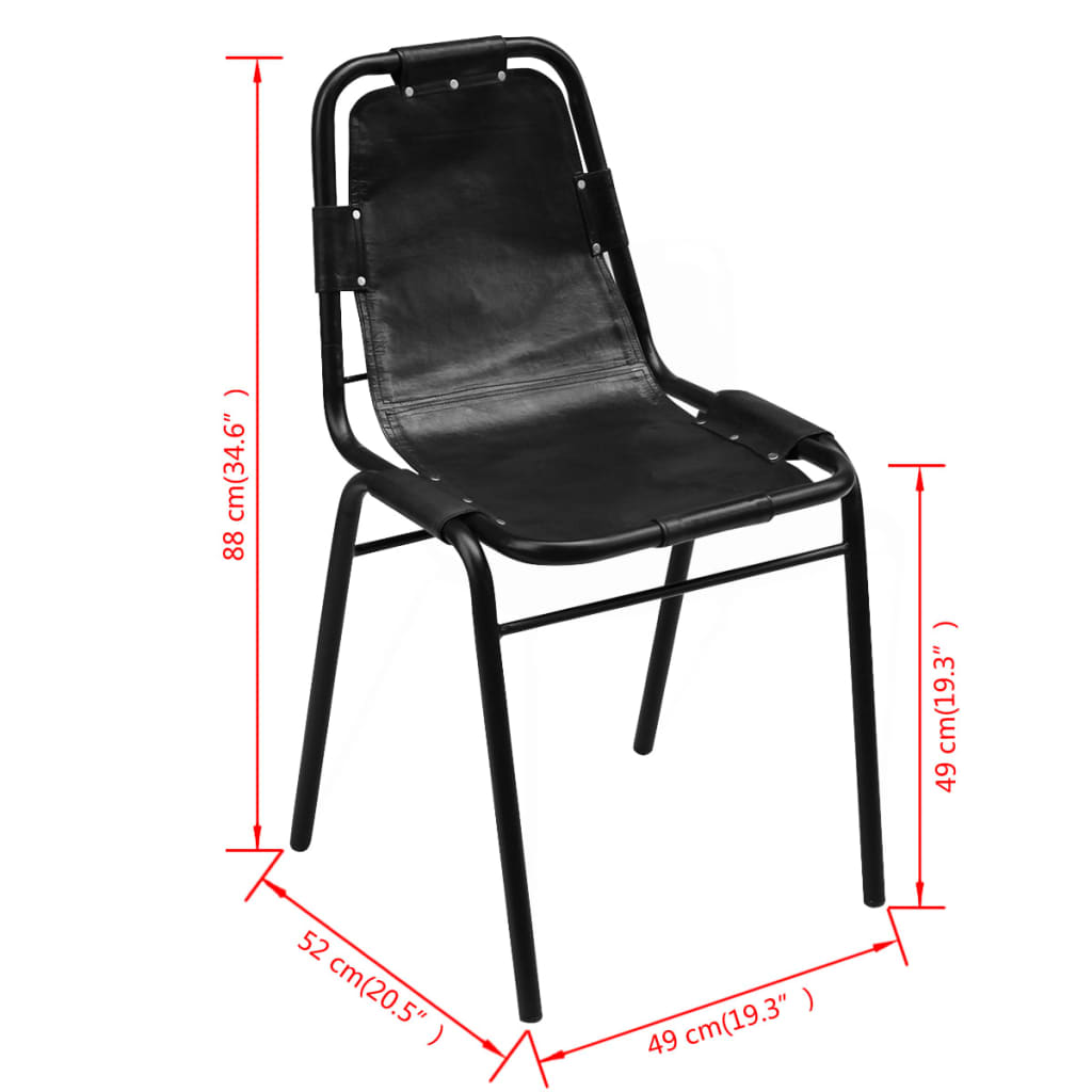 Chaises à manger lot de 2 noir cuir véritable - XIOS