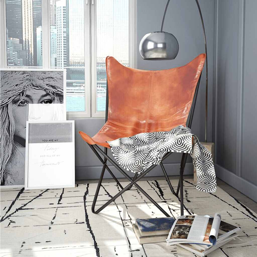 Chaise papillon Marron Cuir véritable - XIOS