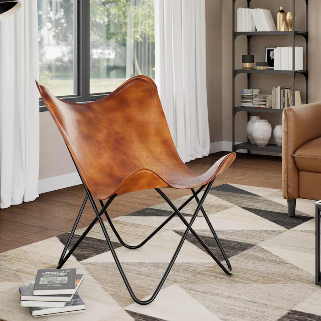 Chaise papillon Marron Cuir véritable - XIOS