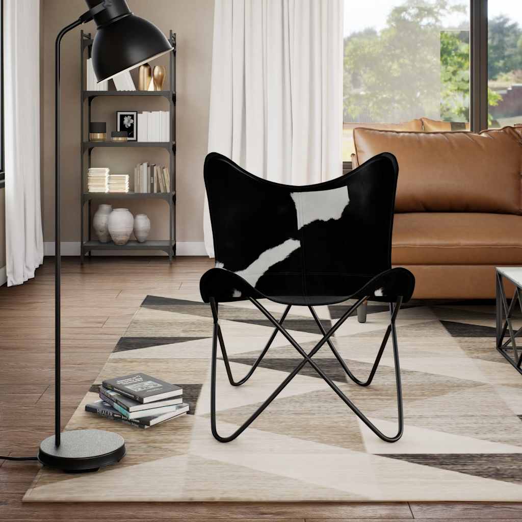Chaise papillon noir et blanc cuir de vache - XIOS