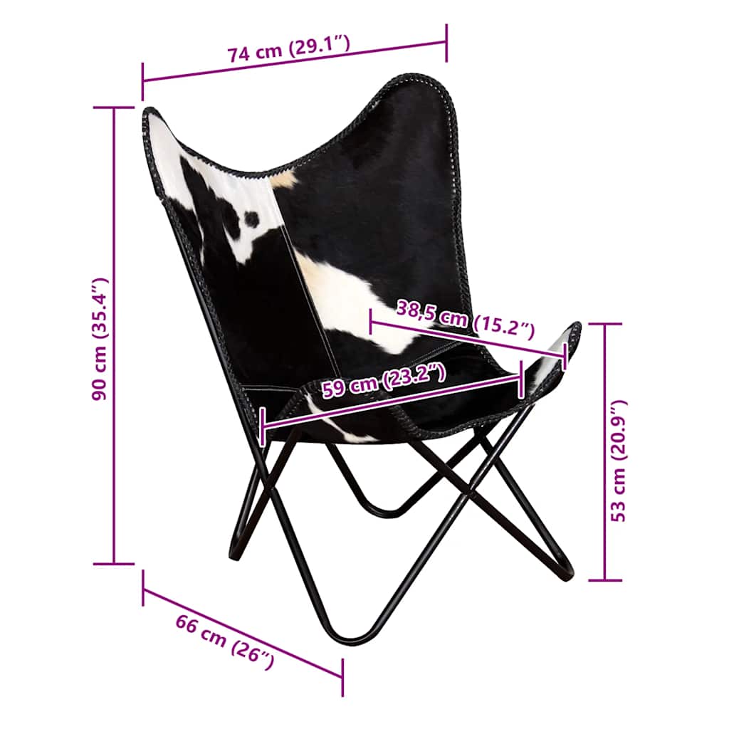 Chaise papillon noir et blanc cuir de vache - XIOS