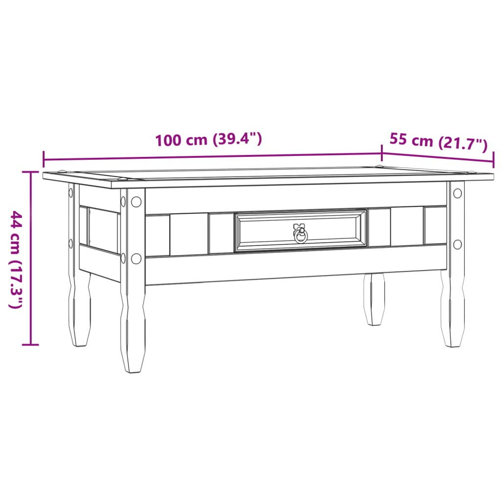 Table basse Pin mexicain Gamme Corona 100 x 55 x 44 cm - XIOS