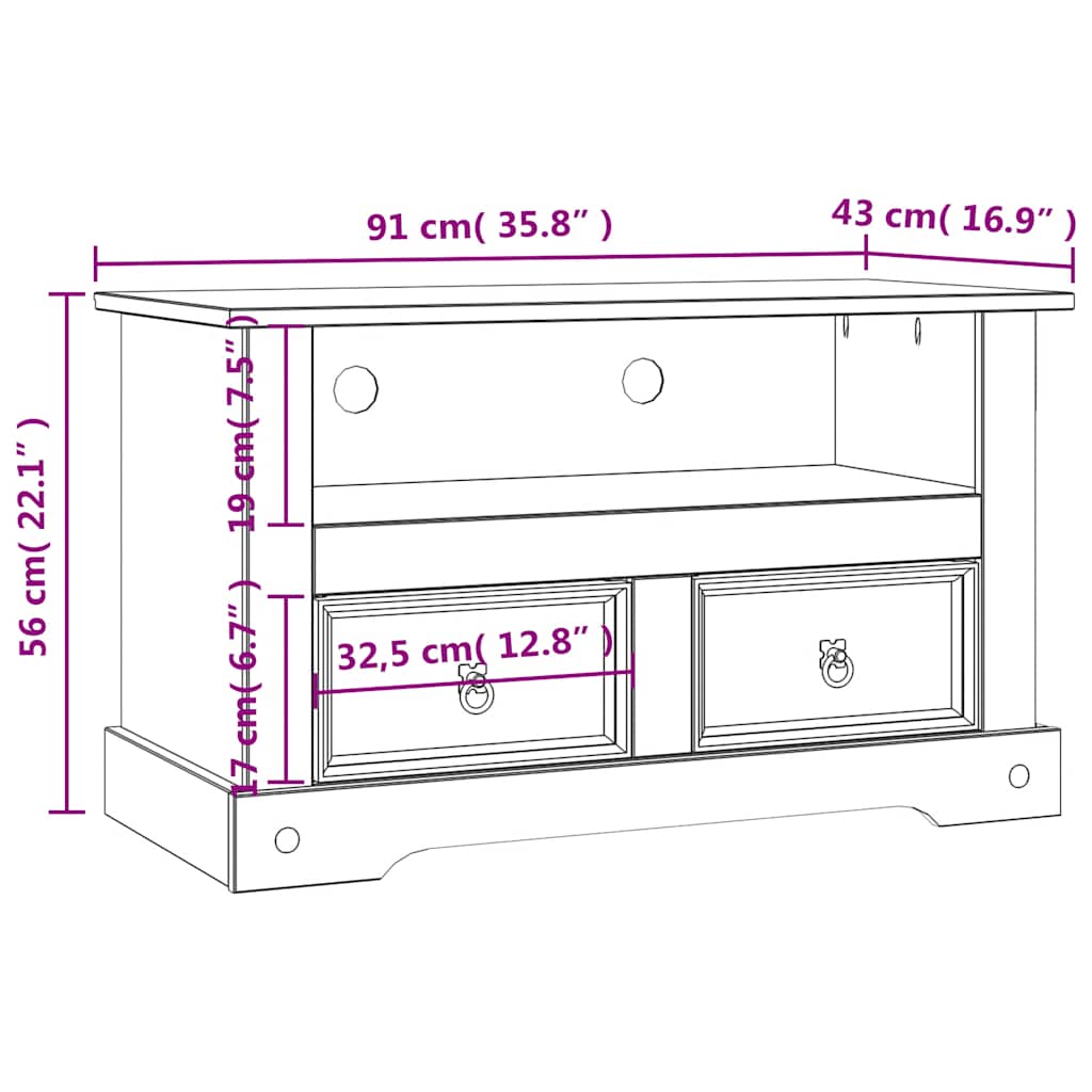 Meuble TV Gamme Corona pin mexicain 91x43x56 cm - XIOS